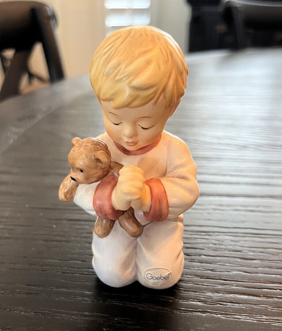 Vintage Goebel Figurine ~ Boy Praying Kneeling with Teddy Bear ~ Mint