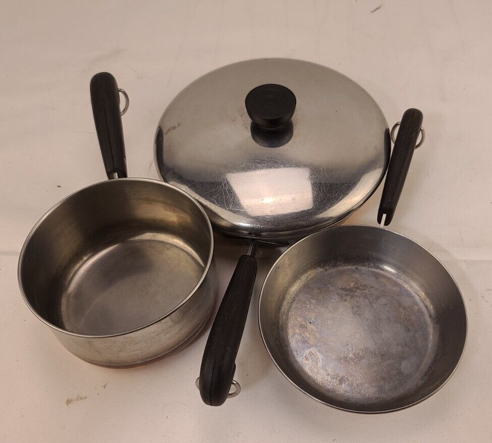 Vtg Revere Ware Copper Clad Bottom 4 Pc Pot Pan Set Skillet Cookware 8\