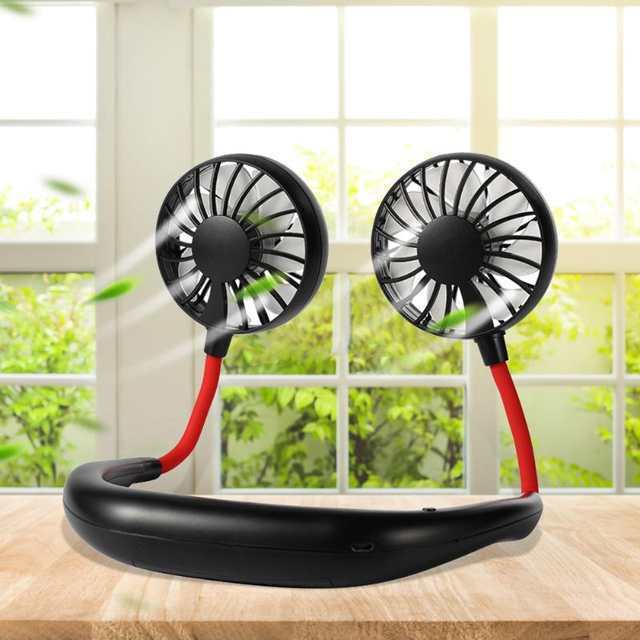 Portable USB Rechargeable Neckband Lazy Neck Hanging Dual Cooling Mini Fan USA