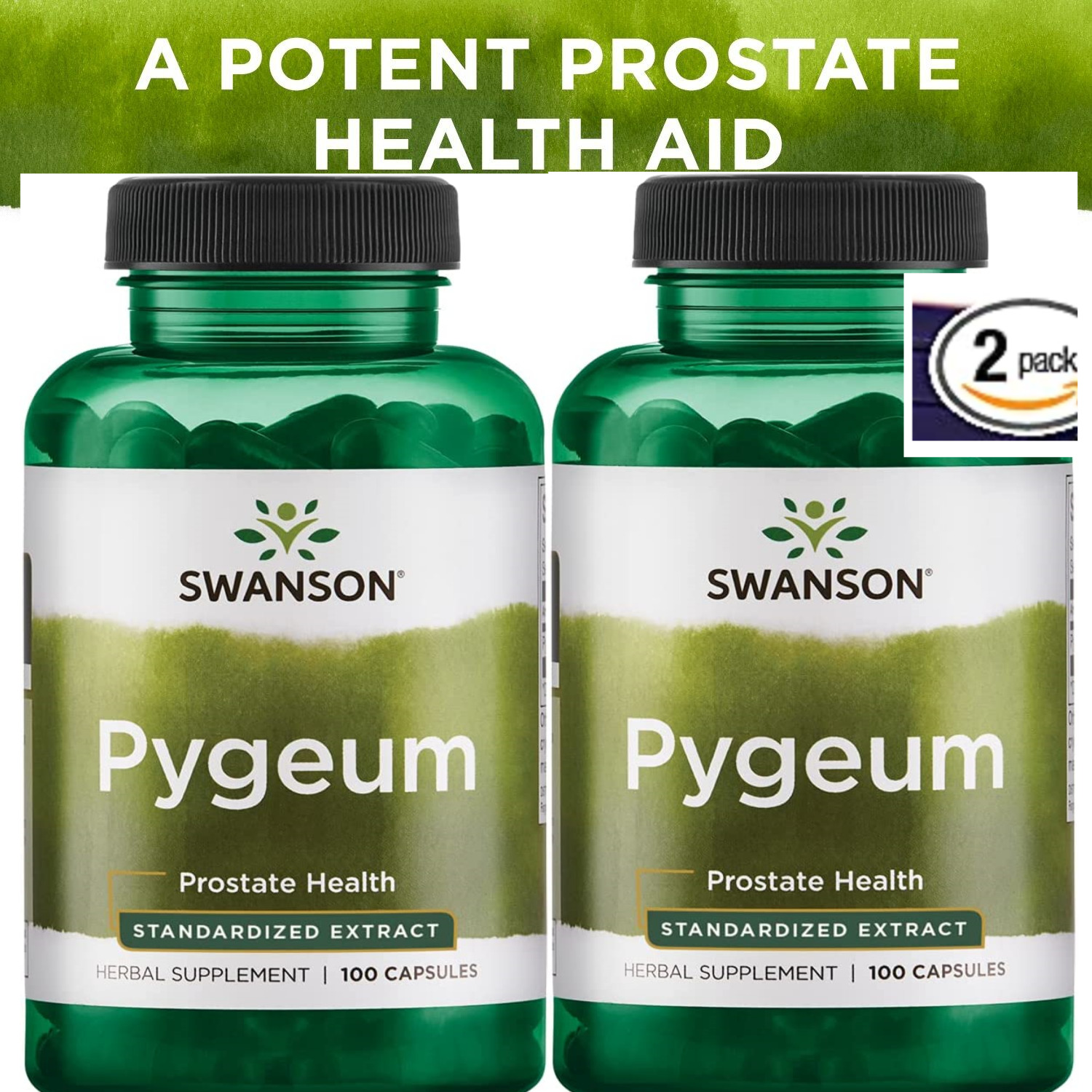 2 Bottles PYGEUM Prostate Bladder Urinary Tract Health 200 Caps (2x100) Exp 2026