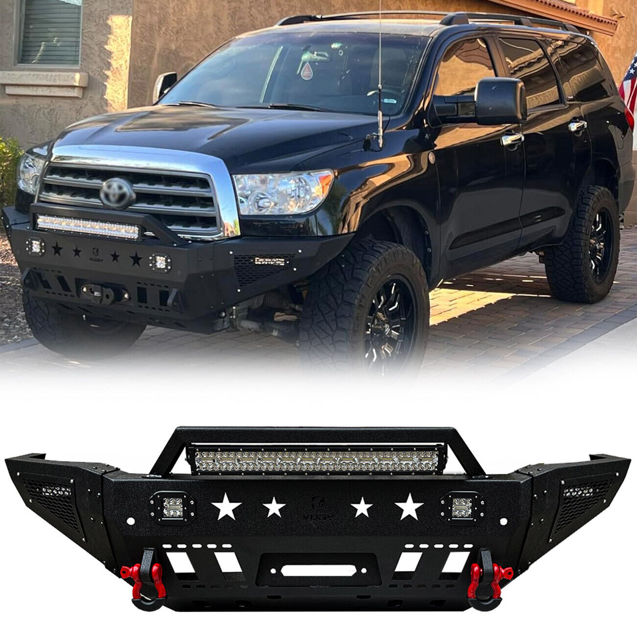 Vijay Fit 2011-2016 Sequoia Steel Front Bumper w/Winch Plate and LED Lights