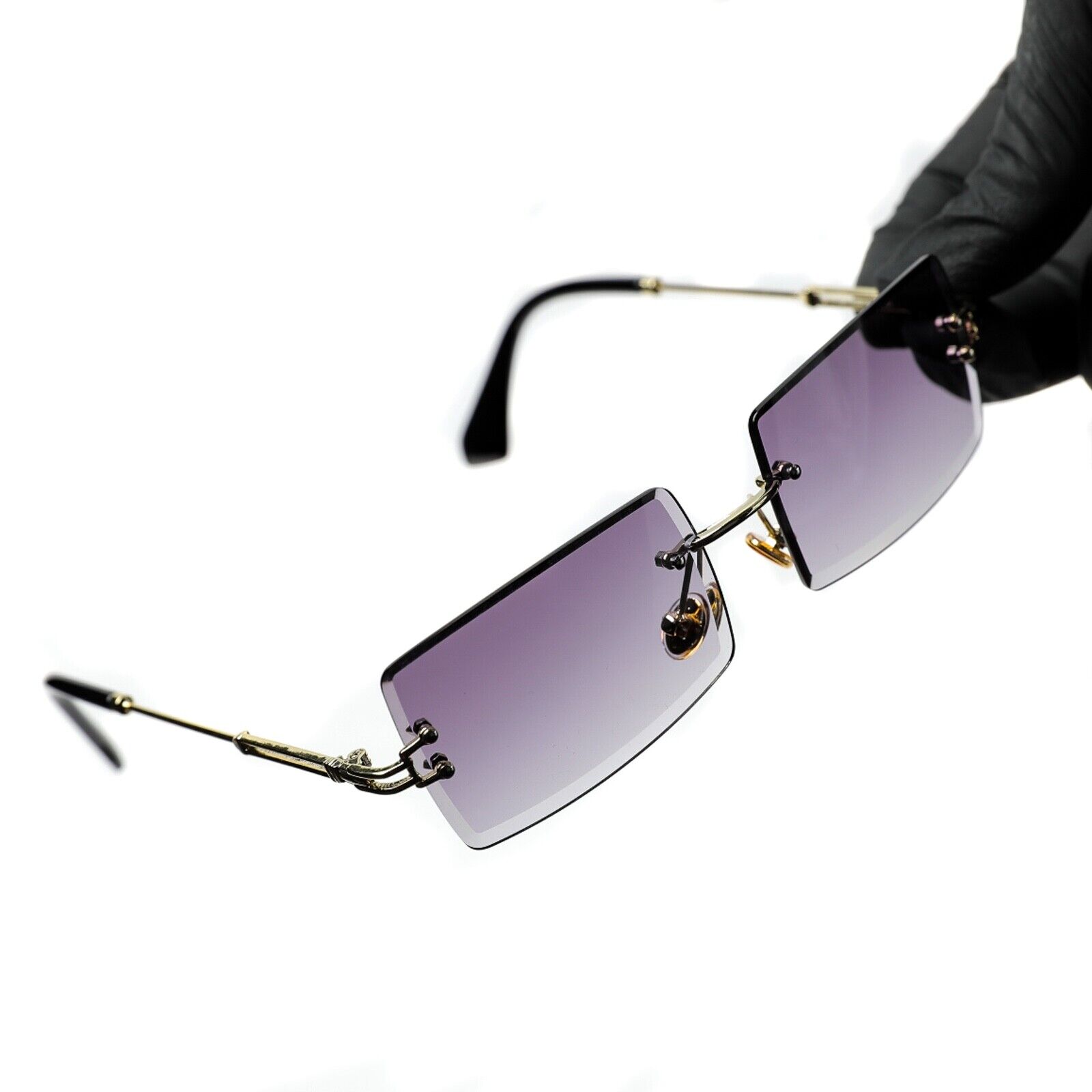 Vintage Mens Retro Rectangle Gold Purple Gradient Polarized Tint Sunglasses