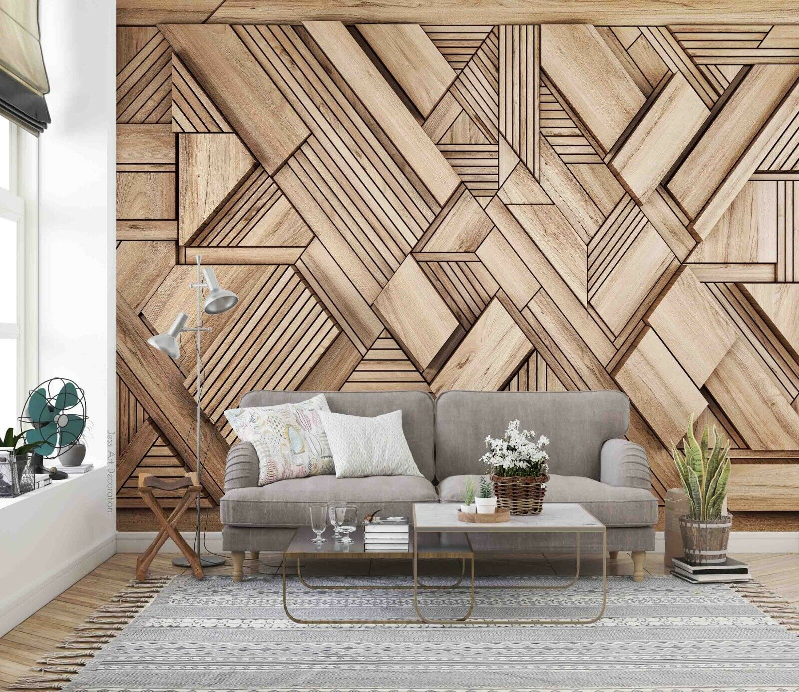 3D Geometry Line Cube Wood Grain Wallpaper Wall Murals Removable Wallpaper 347