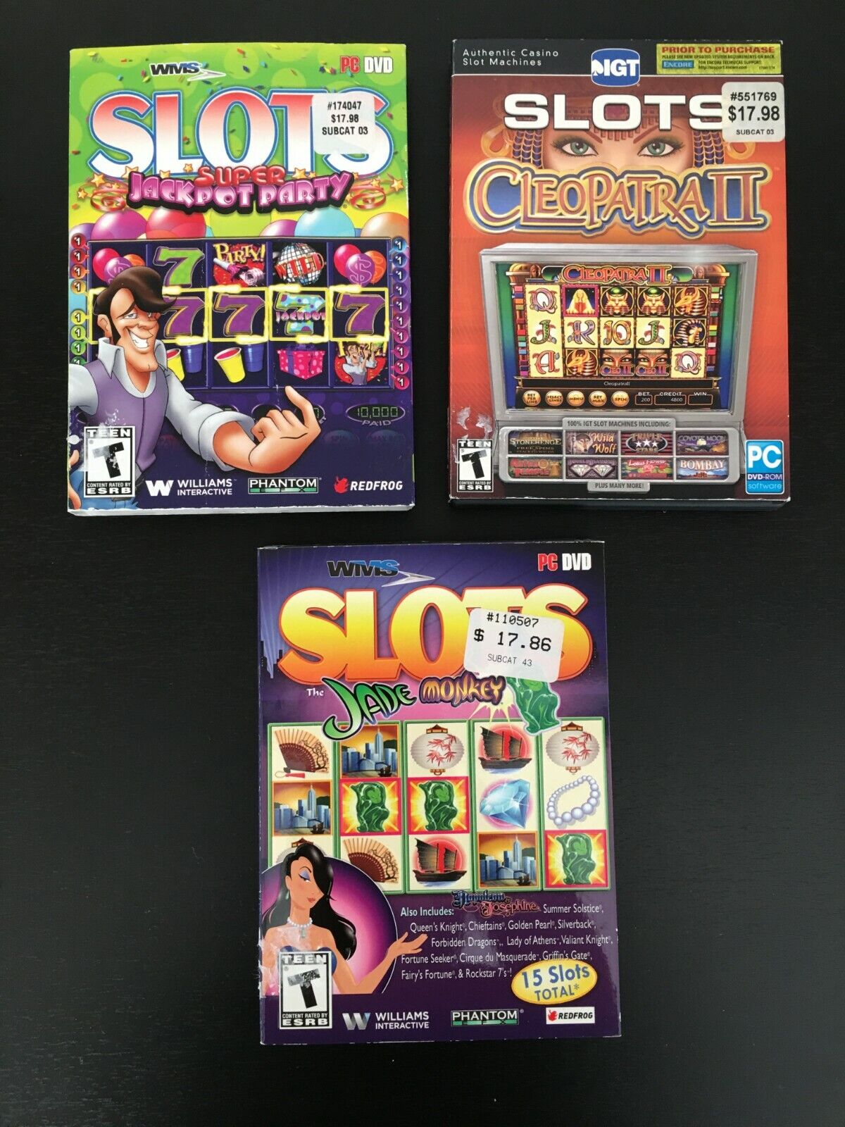 WMS Slots Jade Monkey, Super Jackpot Party, and IGT Cleopatra II PC Games