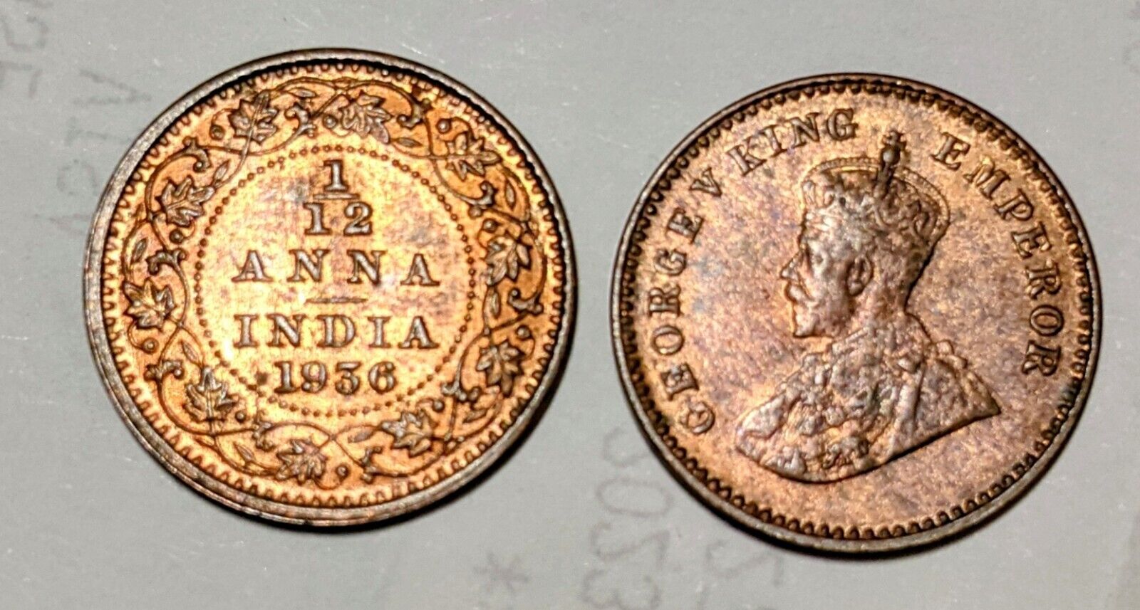 India 1936  1\\12 Anna Copoer Coin King George VI 