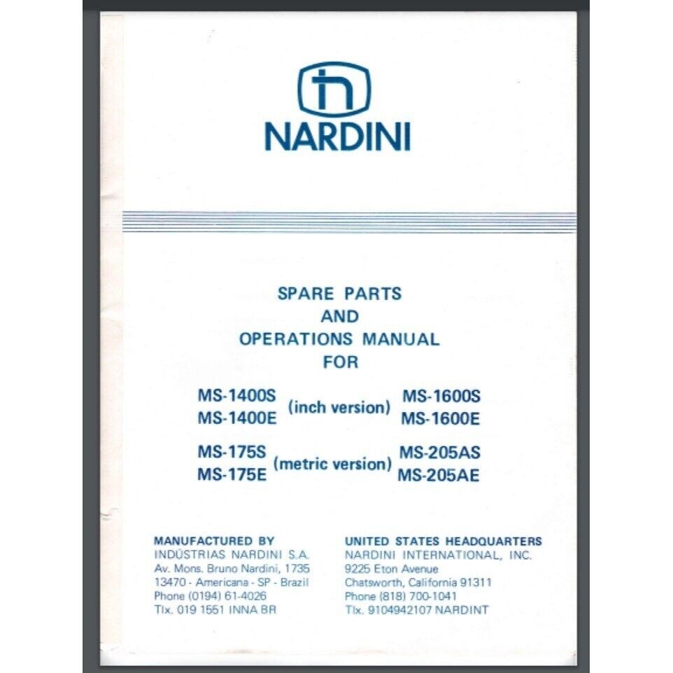 NARDINI MASCOTE Lathe MS-1400S Spare Parts, Operator Manual 77 pages comb bound