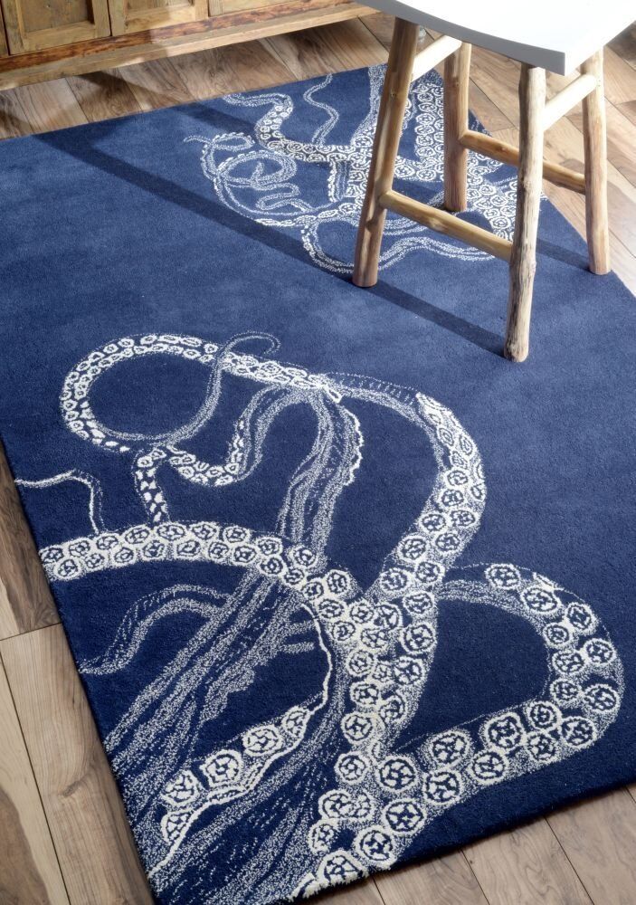 Rug USA Navy Blue 8'x10' ft Octopus Handmade Tufted 100% Wool Area Rugs & Carpet