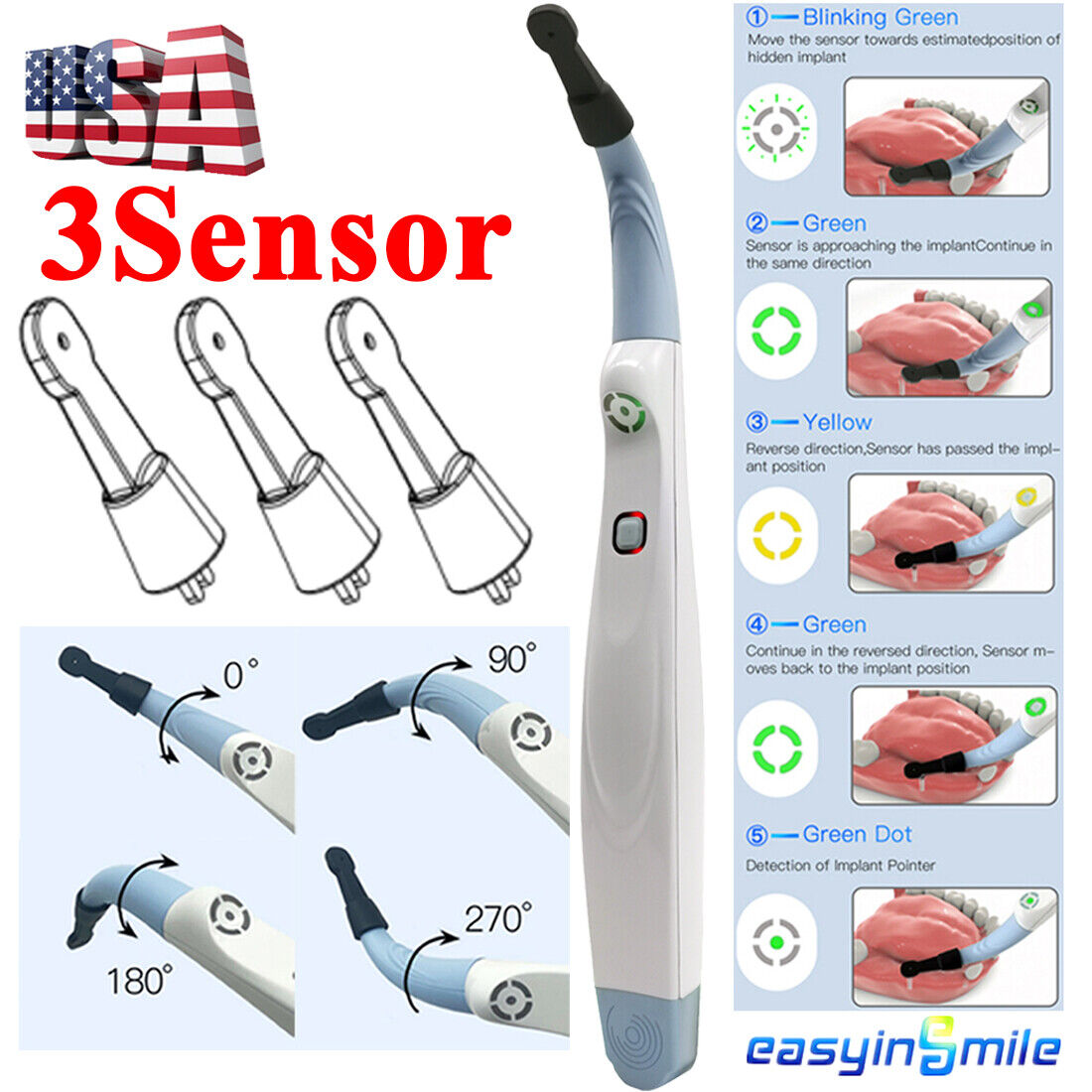 Dental 3D Smart Detector Implant Locator+3Pcs 270° Rotation Sensor Head Wireless