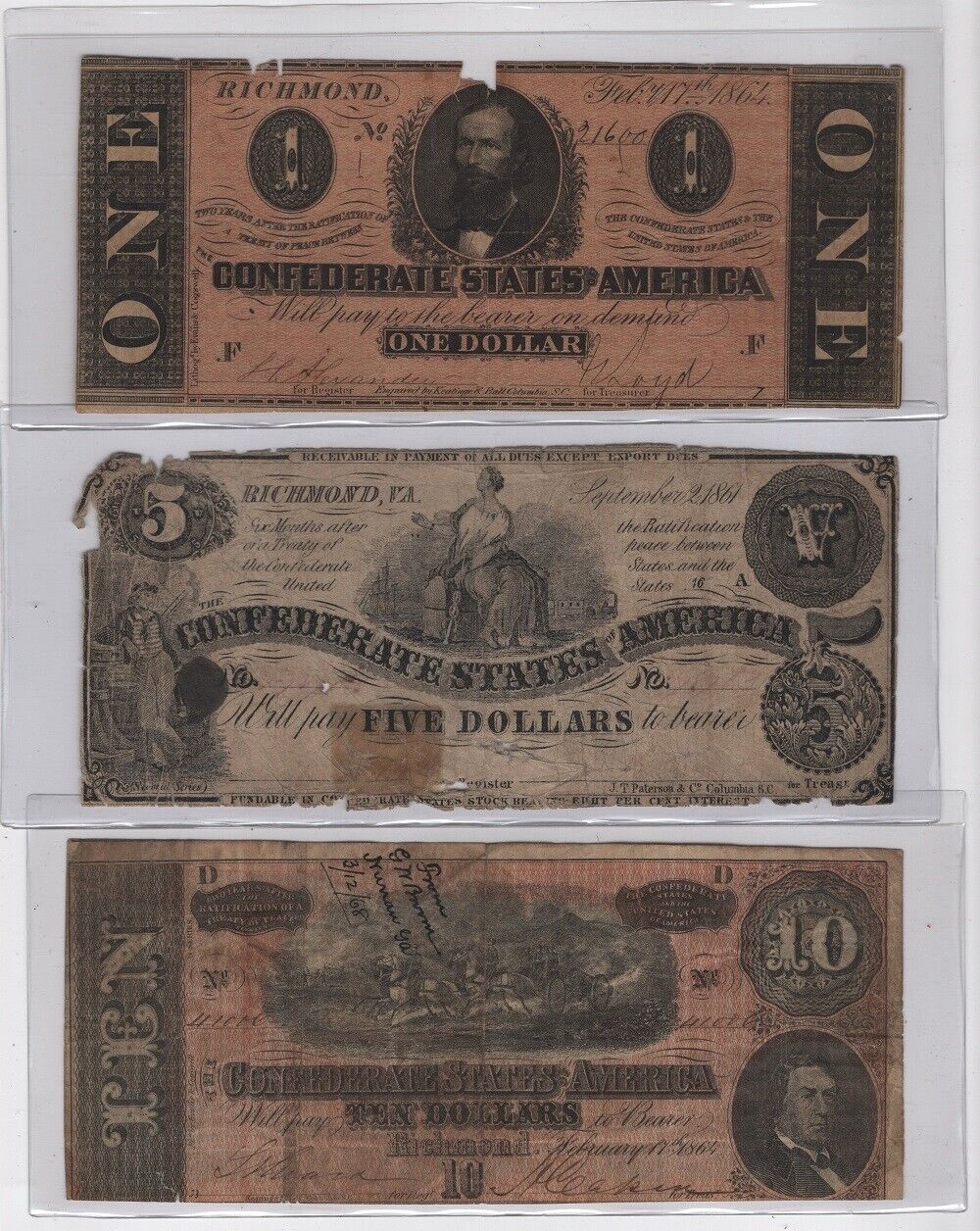 Confederate Note Starter Set $1 $5 $10 $20 & $100