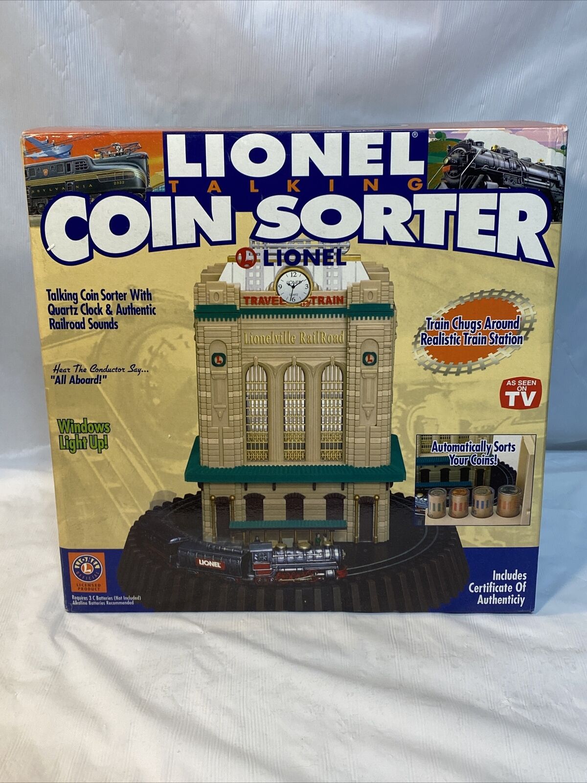 Lionel Train Talking Coin Sorter With Clock, Railroad Sounds, Train Movement