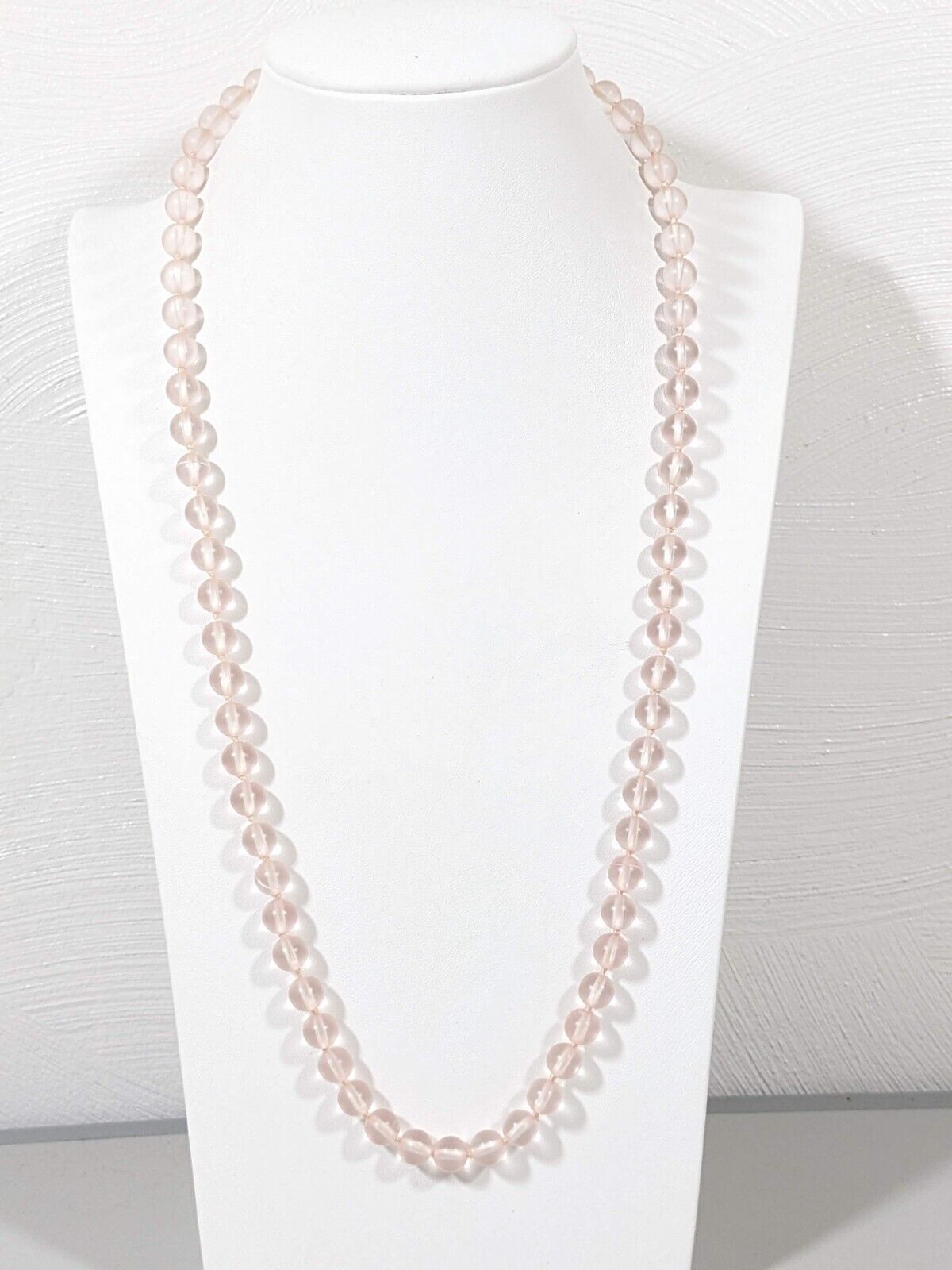 Vintage Pink Acrylic Lucite? Frosted Round Beaded Necklace 24 inches