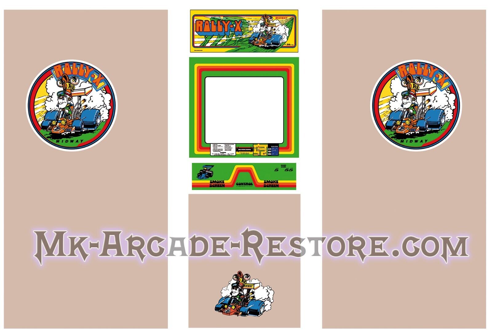 Rally-X Side Art Arcade Cabinet Kit Artwork Graphics Decals Print