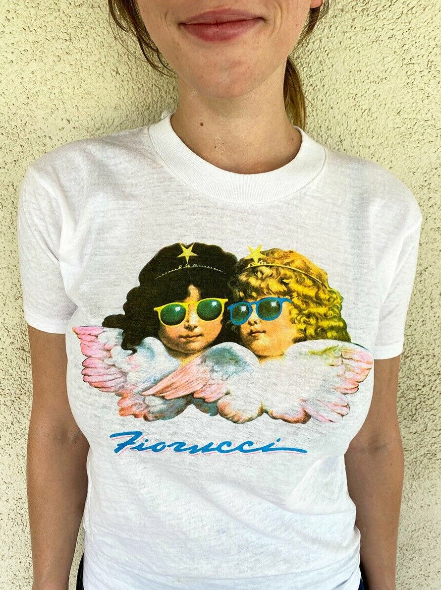 FIORUCCI 1980's VINTAGE ANGELS SHIRT -White, NEW OLD STOCK SIZE MEDIUM