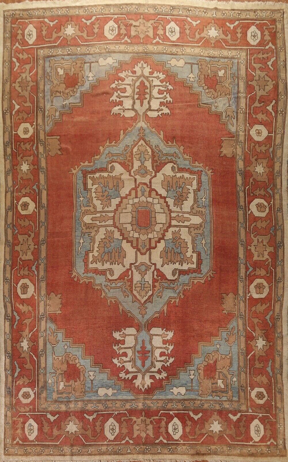 Antique Geometric Oushak Turkish Rug 11x16 Palace Size Hand-knotted Wool Carpet