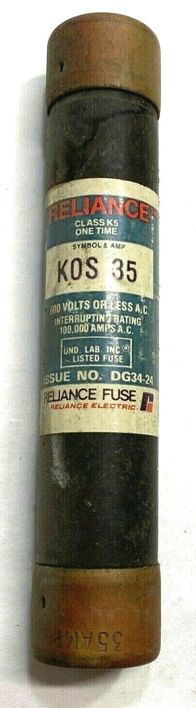 New Reliance / Brush KOS 35 Class K5 One-Time Fuse / 35A / 600V / Surplus