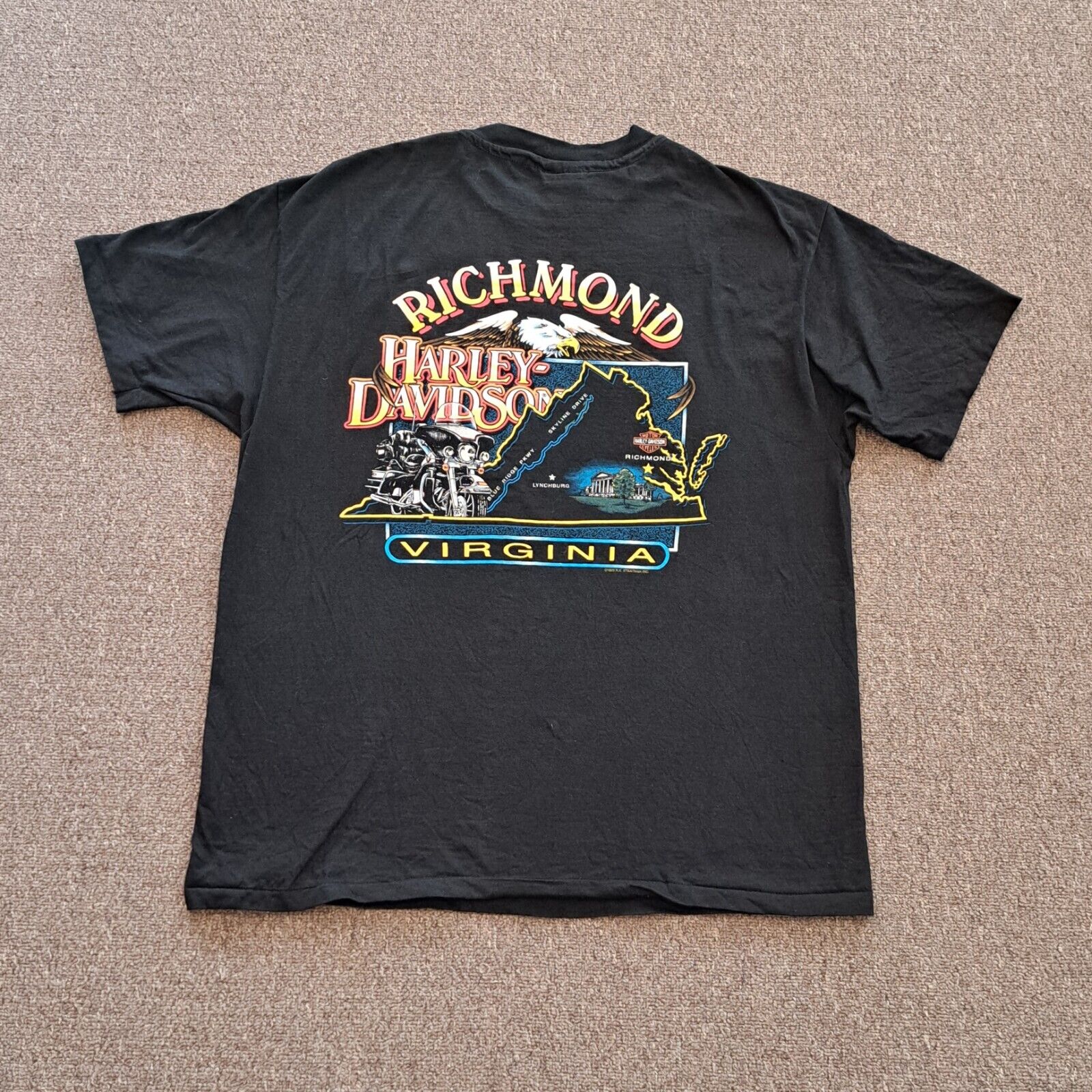 Vintage Harley Davidson Richmond Virginia T-Shirt Mens XL Single Stitch Eagle 