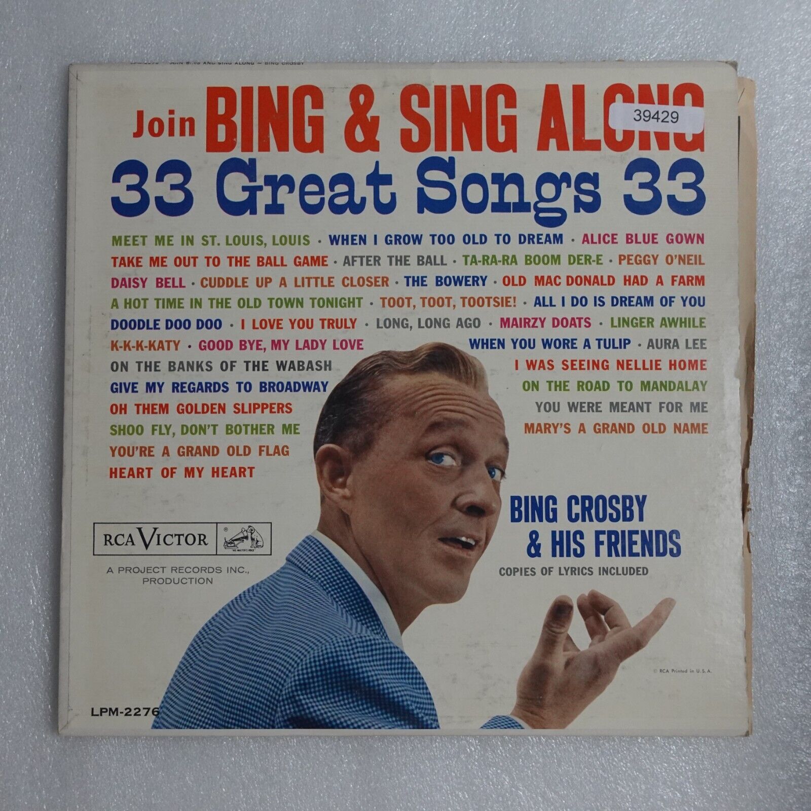 Bing Crosby And His Friends Join Bing And Sing Along 33 Great Songs LP Vinyl Re