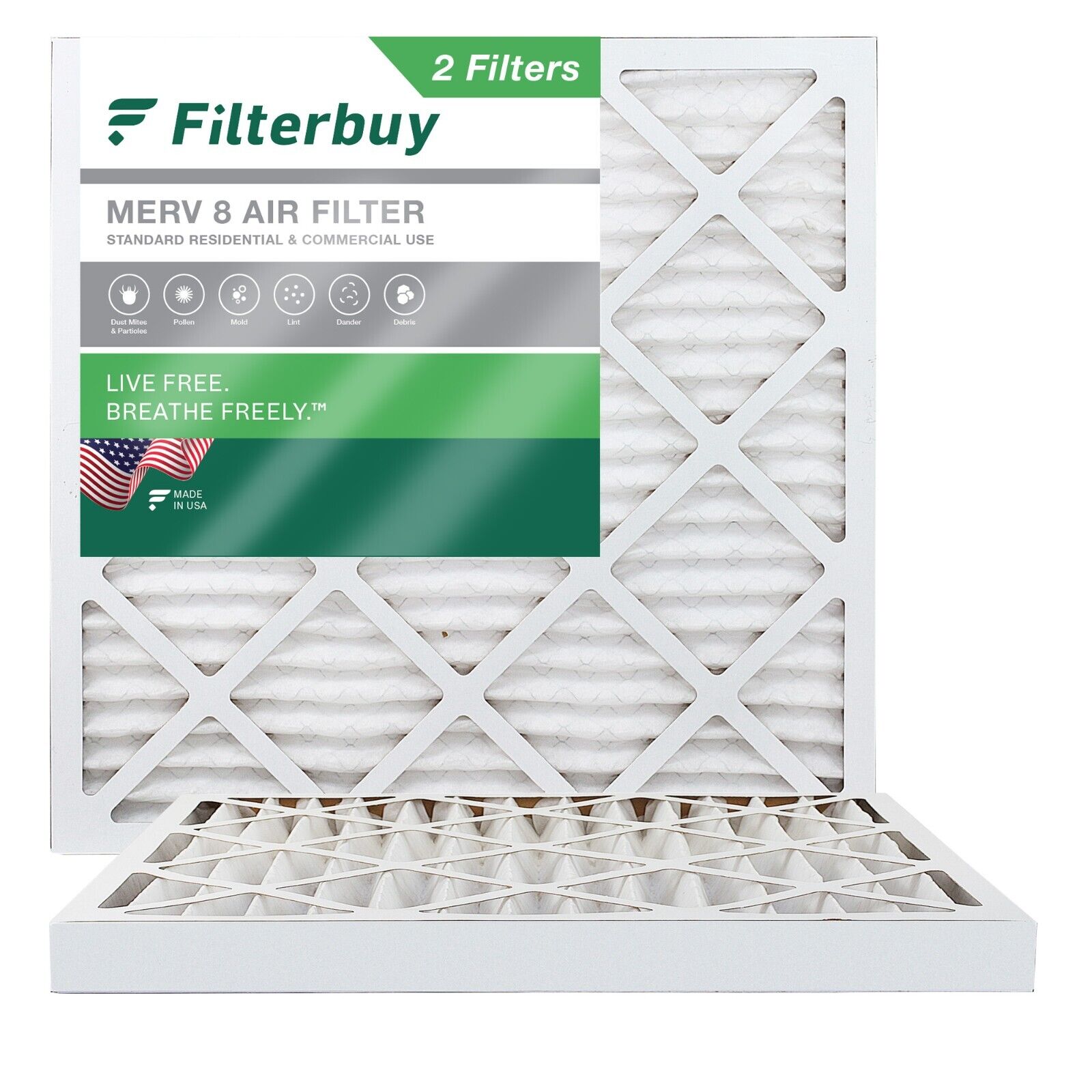 Filterbuy 24x24x2 Pleated Air Filters, Replacement for HVAC AC Furnace (MERV 8)
