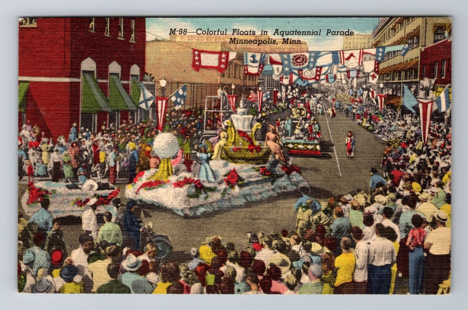 Minneapolis MN-Minnesota, Aquatennial Parade Floats, Antique Vintage Postcard