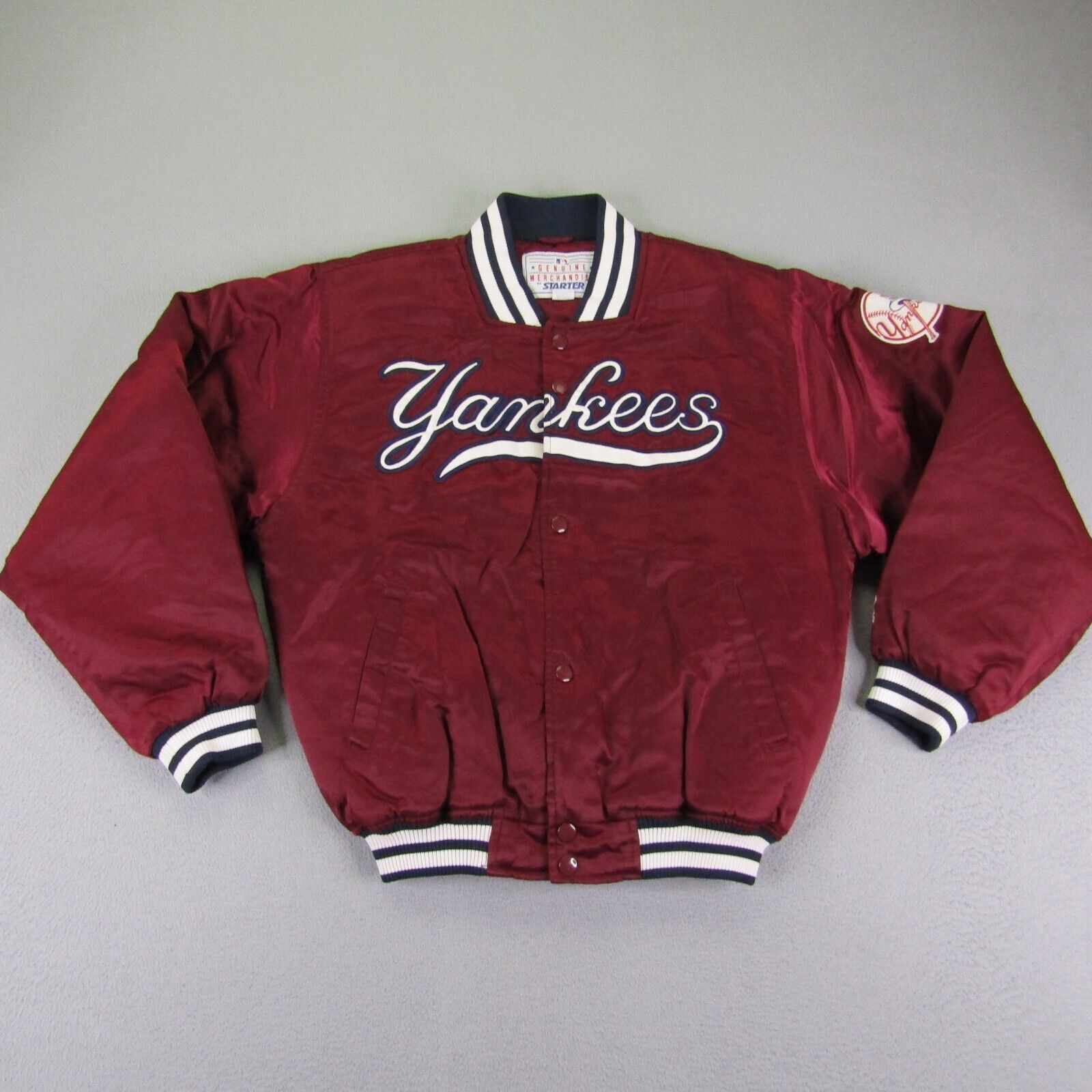Vintage New York Yankees Jacket Men Large Red Starter Satin MLB Baseball Quilted