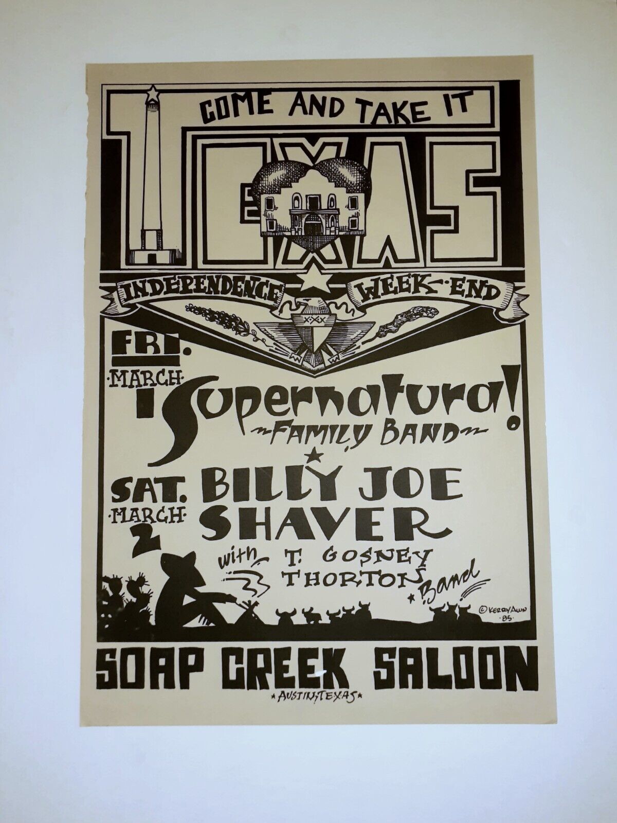 BILLY JOE SHAVER SOAP CREEK SALOON T. Gosney Thorton TEXAS INDEPENDENCE Poster