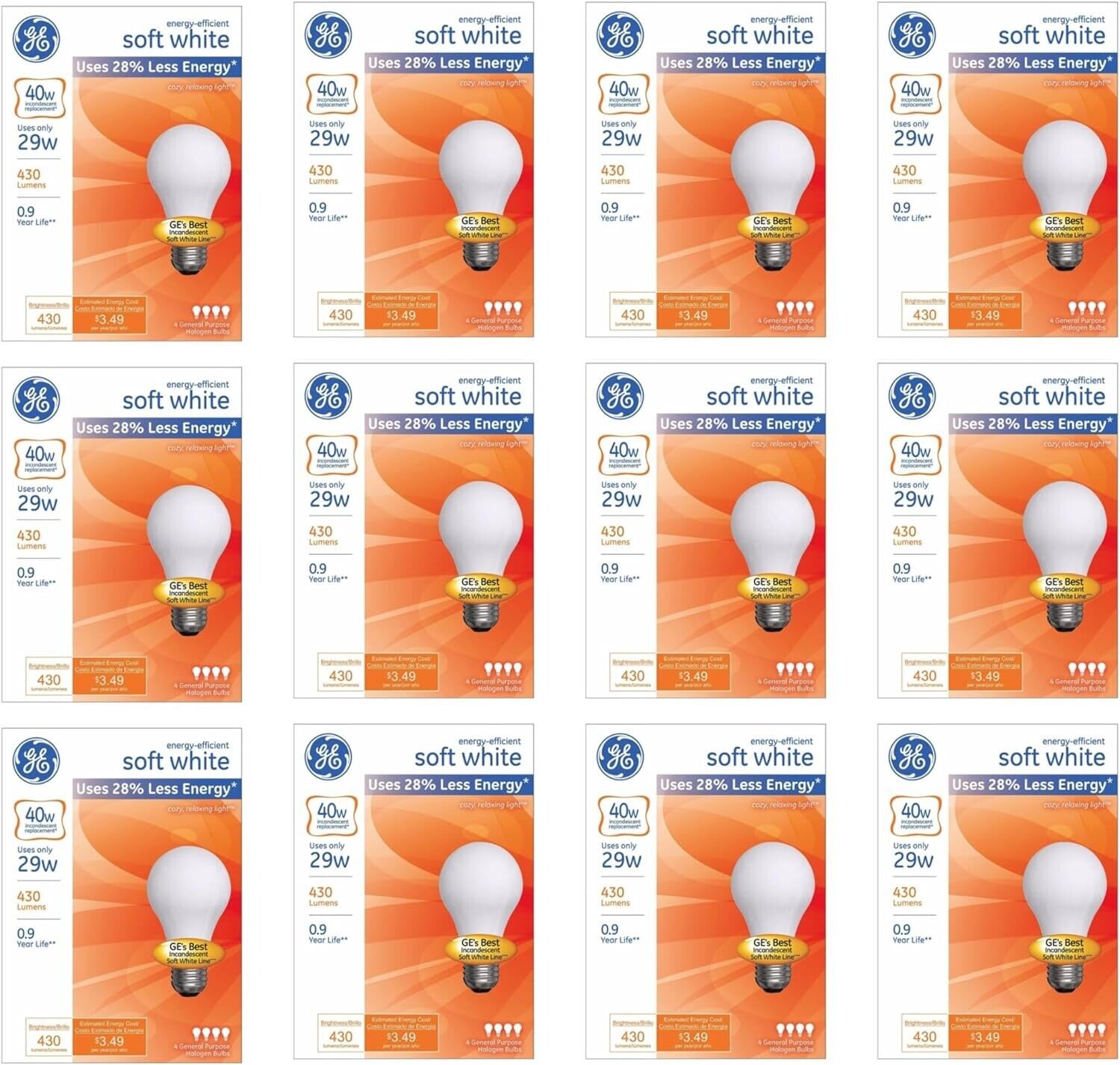 48 Bulbs GE 66246 29W (40W Replacement) Soft White Medium Base Bulk Light Bulbs