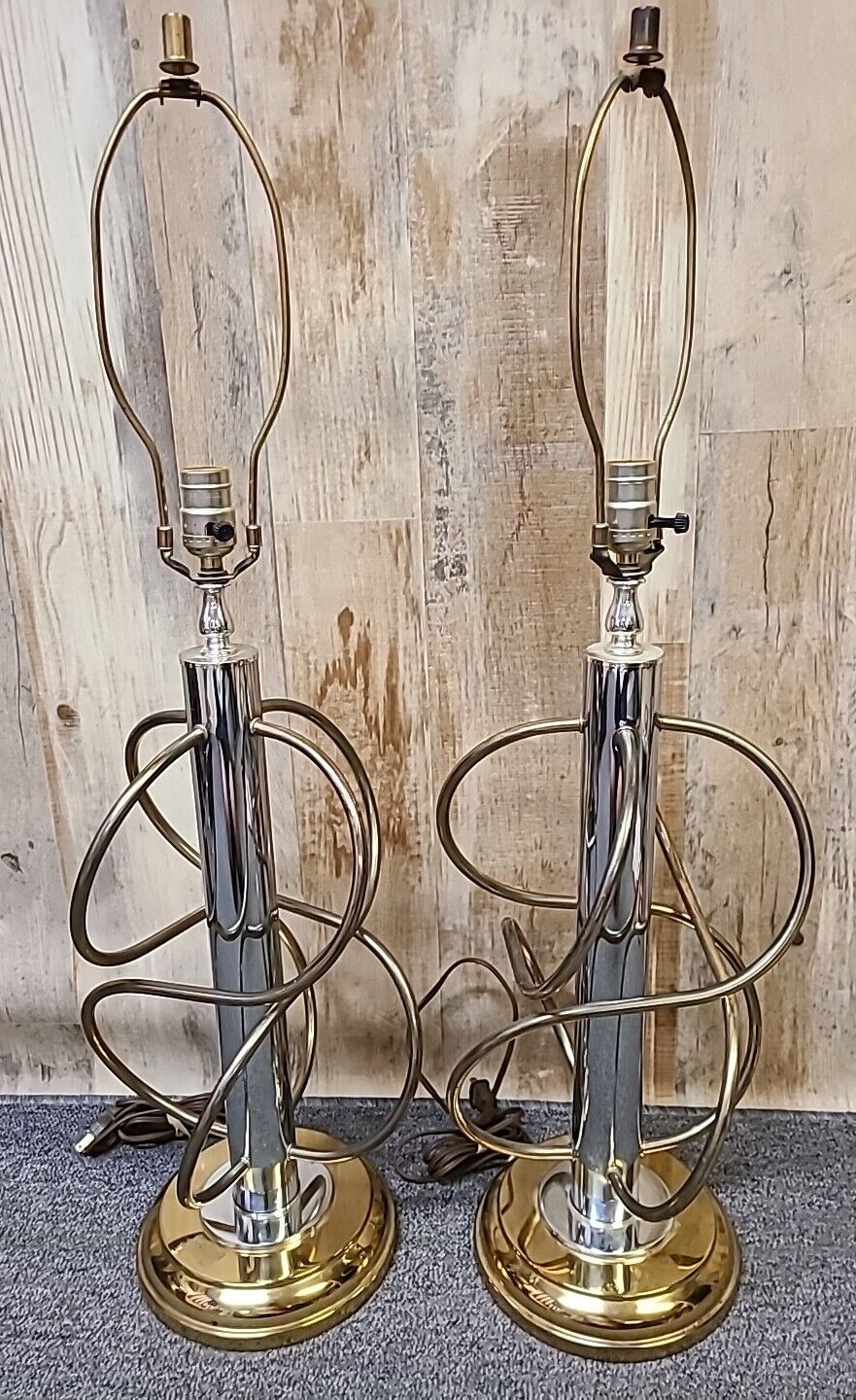Pair Gorgeous Atomic Style Vintage MCM Lamp Chrome & Gold Brass Estate Find Old