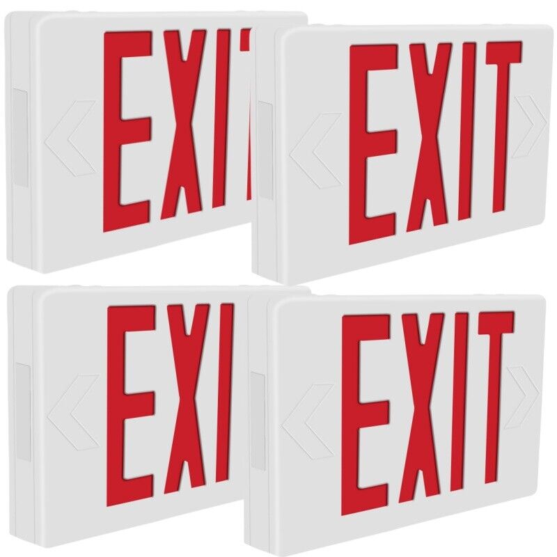 [4-Pack] LED Emergency Exit Light Sign - Battery Backup UL924 Fire (RED - SIGN)