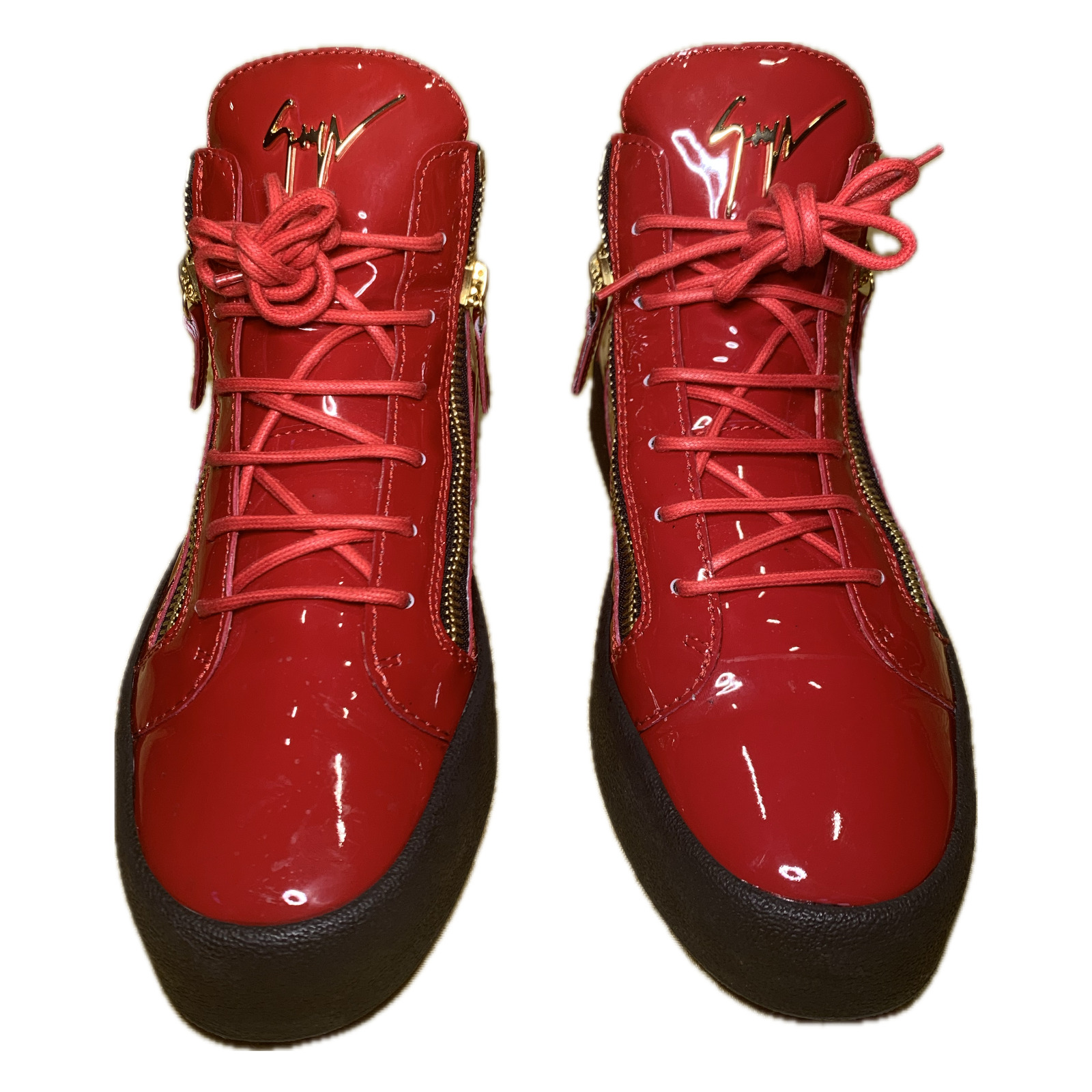 Giuseppe Zanotti Men\'s Sneaker Flame Red Italian Leather High Top Size US 10.5