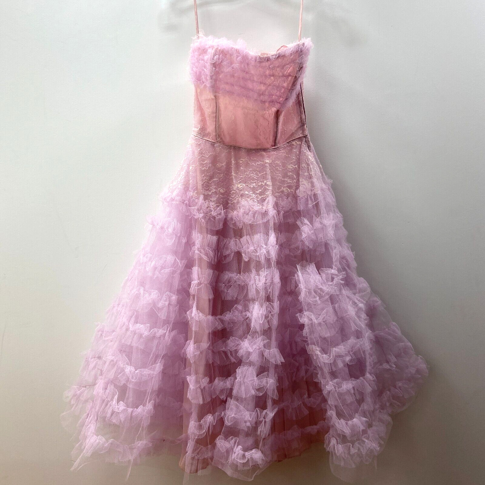 Vintage 1950s Lilac Purple Layered Mesh Tulle Cupcake Dress Size XXS/XS