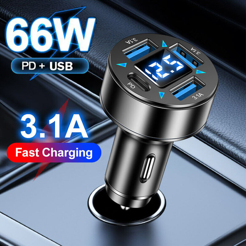 66W Super Fast Car Charger Adapter&Cable For iPhone 15 Samsung S24 Ultra S23 S22