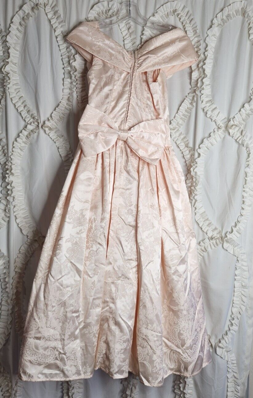 Vintage Jessica McClintock Gunne Peach Bow Formal Dress Juniors Size 5/6 XXS