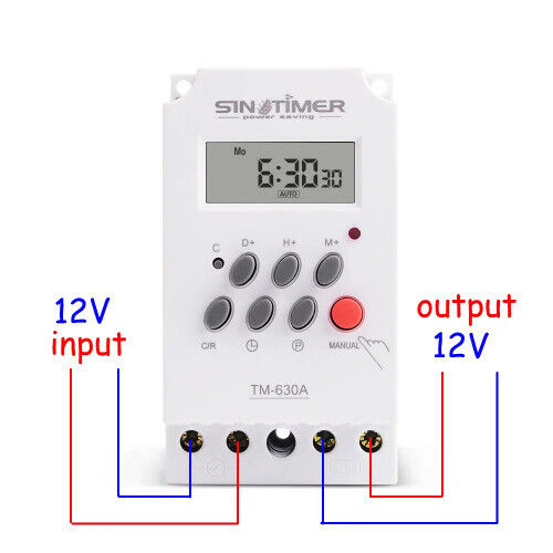 Digital 12V DC Input 7 Days Programmable 24hrs Relay Output Load High Power 30A