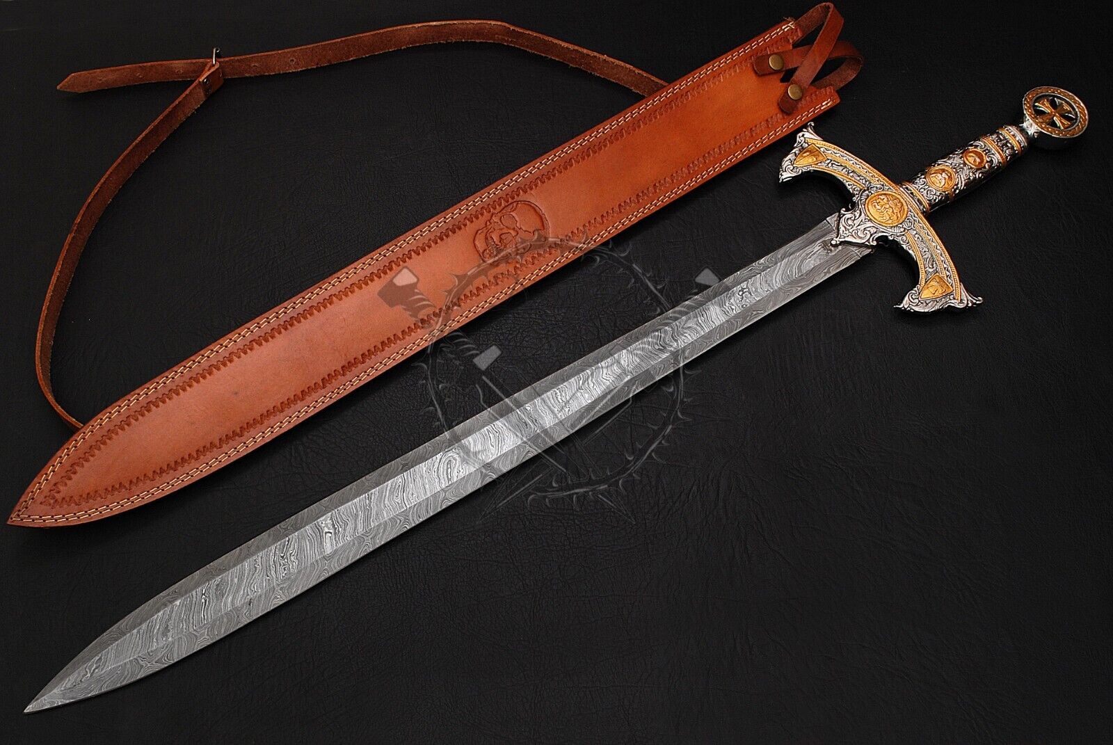Custom Handmade Damascus Steel Templar Knights Sword, Hand Forged Damascus Sword