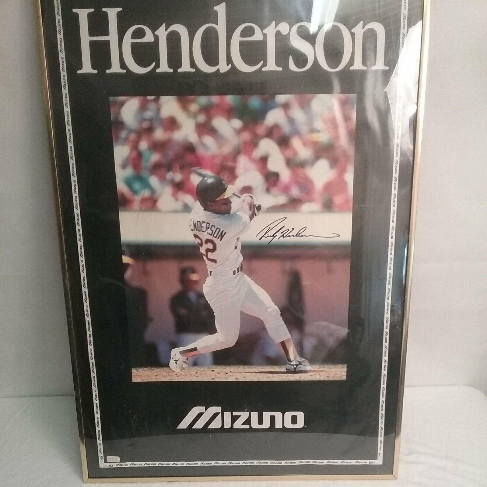 Rickey Henderson Autographed Poster Vintage 24x36 HUGE Oakland A’s 