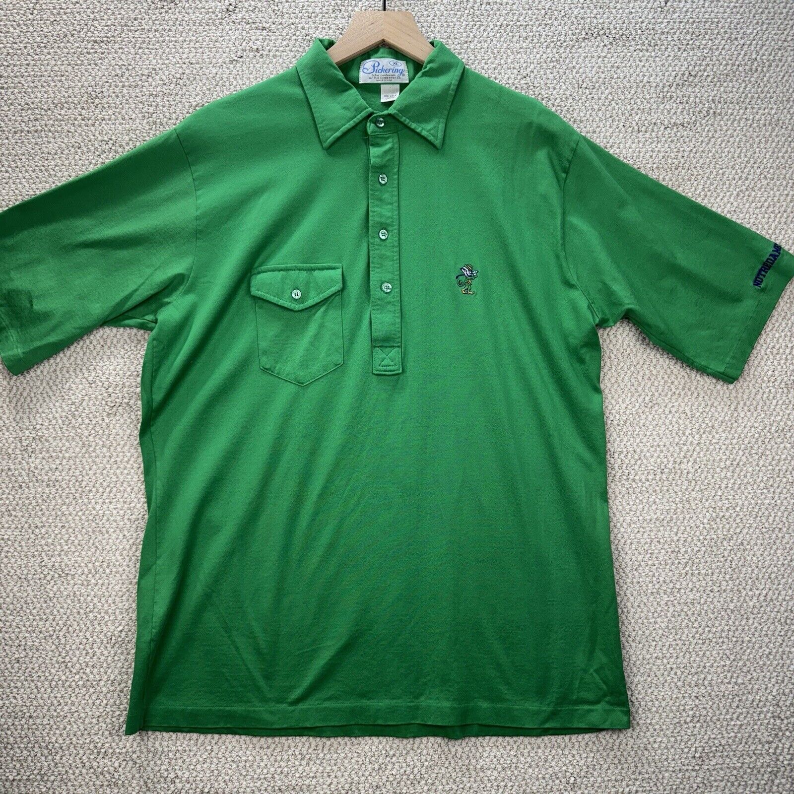 Vintage Pickering Polo Shirt Mens XL Green 100% Lisle Cotton Notre Dame