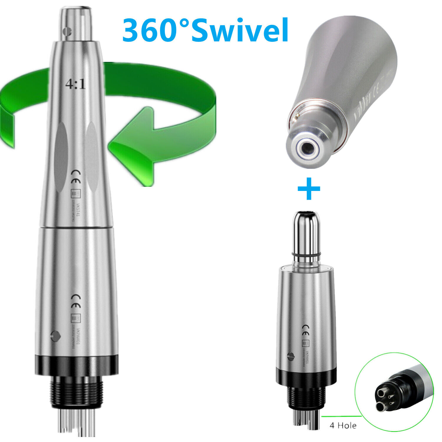 Dental 360° Swivel Hygiene Prophy Handpiece Air Motor 4 Hole & 4:1 Nose Cone