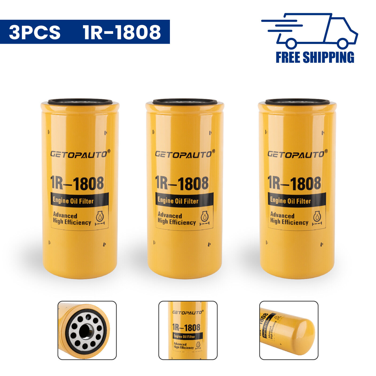3 PCS Engine Oil Filter For Caterpillar Replace 1R-1808 275-2604 P551808