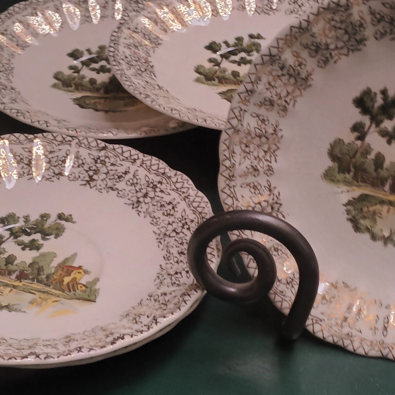 6 Vintage American Limoges 6 Inch Saucers  Chateau France Country Scene Made USA