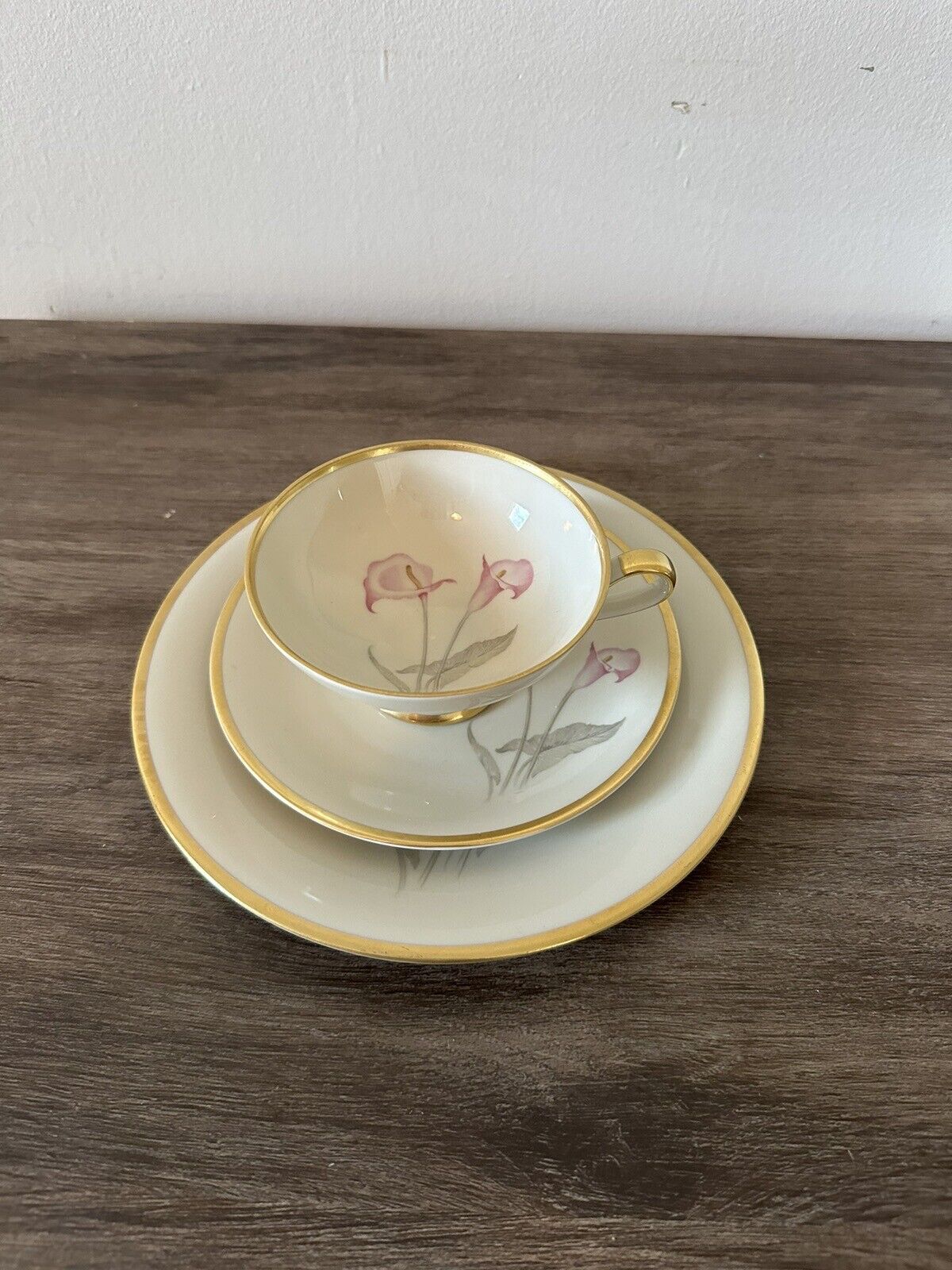 Vintage Hertel Jacob Bavaria Germany Tea Cup Saucer & Dessert Plate Pink Lily