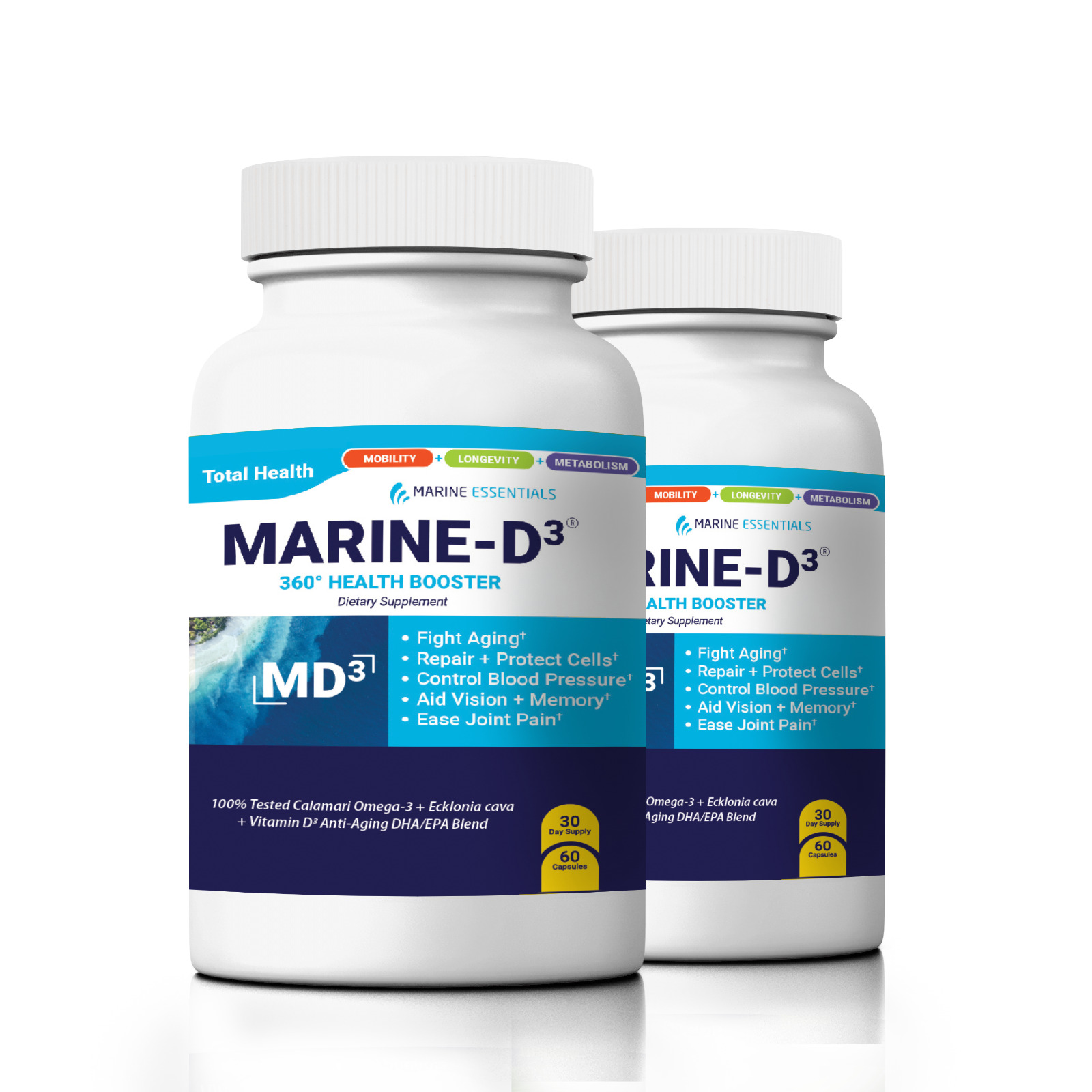 Marine Essentials | Marine-D3 | Anti-Aging | Omega-3 | 2 Bottles (120 Capsules)