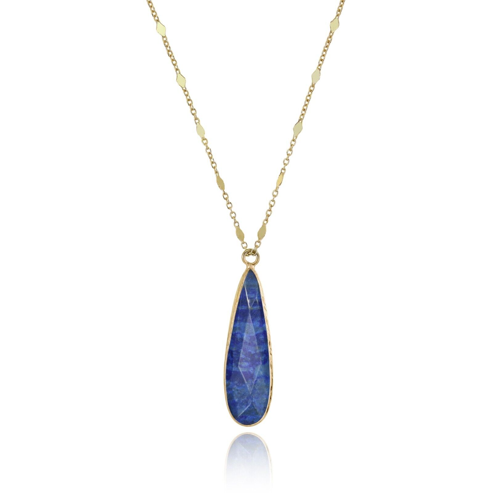 Bohemian Blue Lapis Boho Teardrop Gold over Sterling Silver Chain Necklace