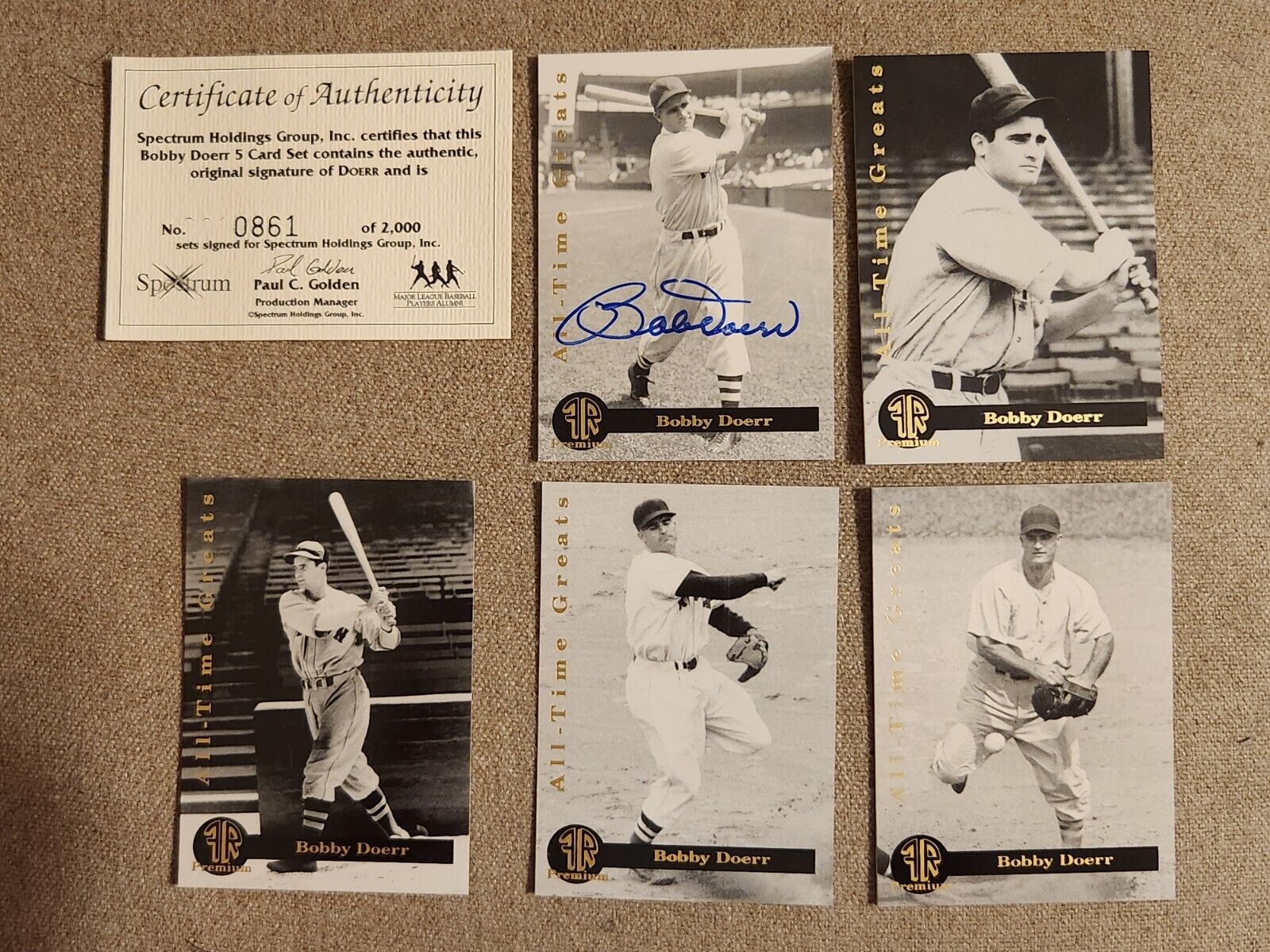 BOBBY DOERR 1993 FRONT ROW PREMIUM ALL-TIME GREATS AUTO SIGNED 5 CARD SET NICE
