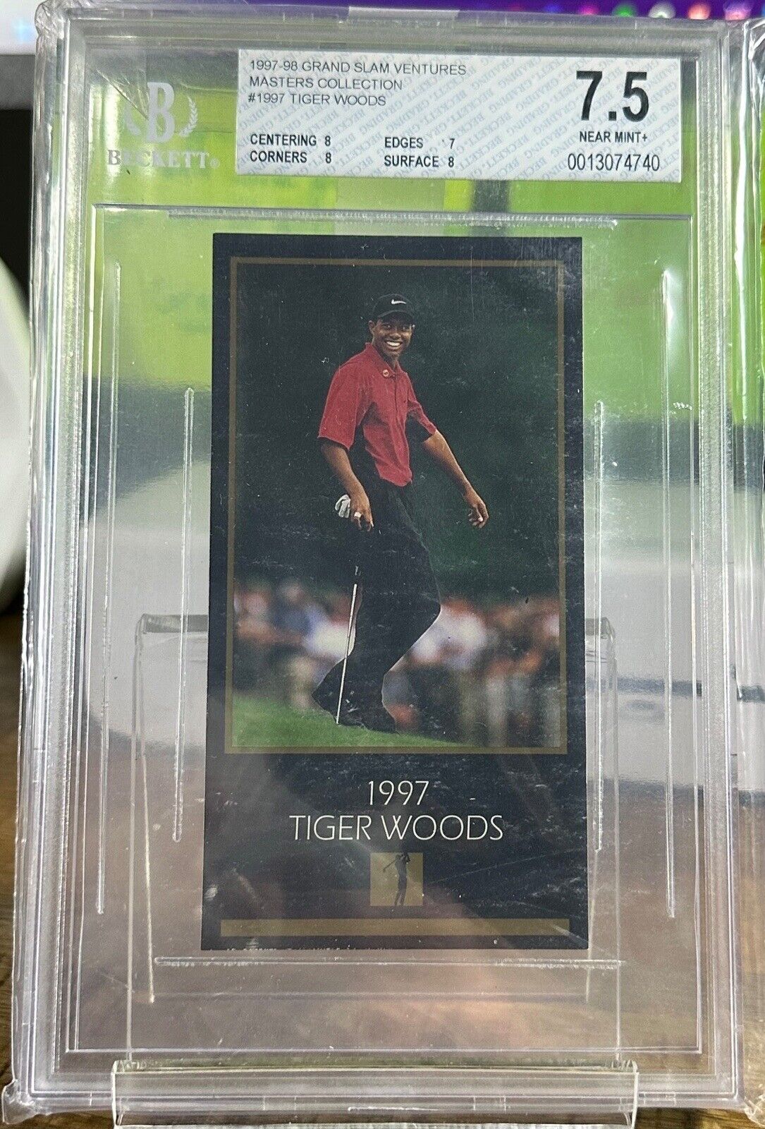 Tiger Woods 1997 THE MASTERS COLLECTION Grand Slam Ventures - BGS 7.5 JUMBO Card