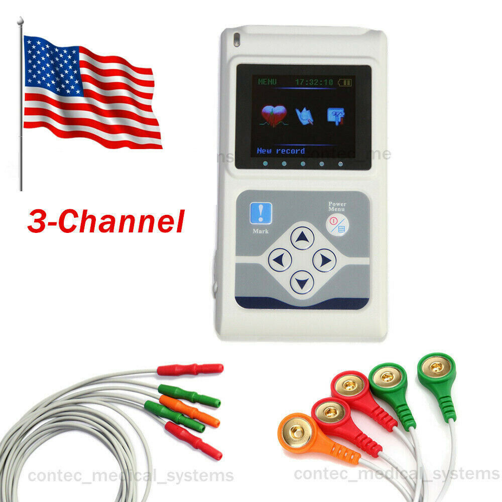TLC5007 FDA 24hrs 3-Lead color EKG Holter ECG Recorder Monitor Software Analyzer