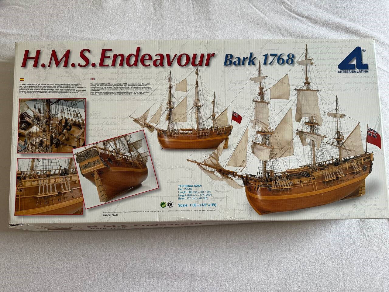 H.M.S. Endeavor 1768, Complete Wooden Model Ship Kit, Started First Step