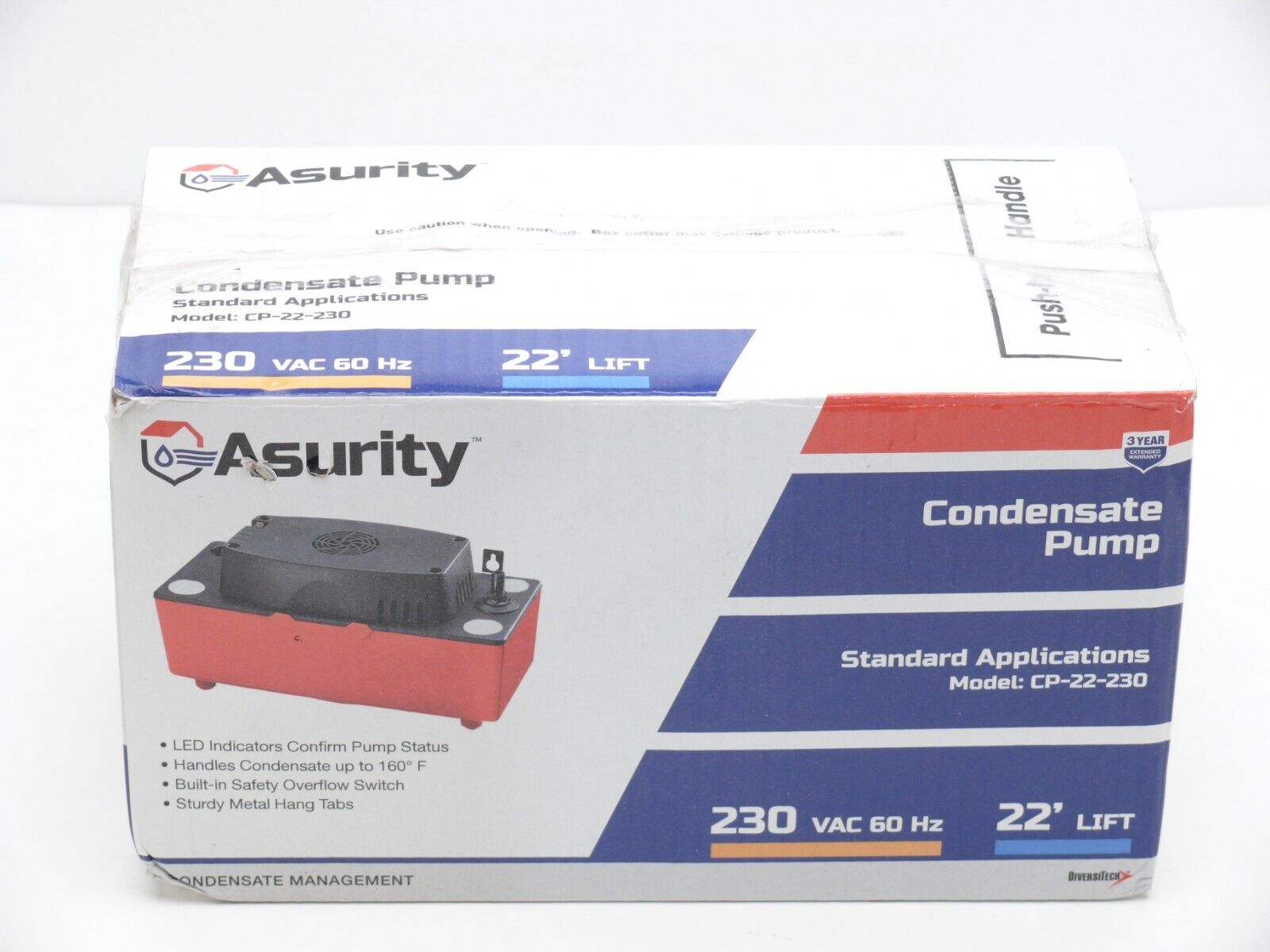 Asurity DiversiTech CP-22-230T Condensate Pump 22’ Lift NEW OPEN BOX W/ Manual