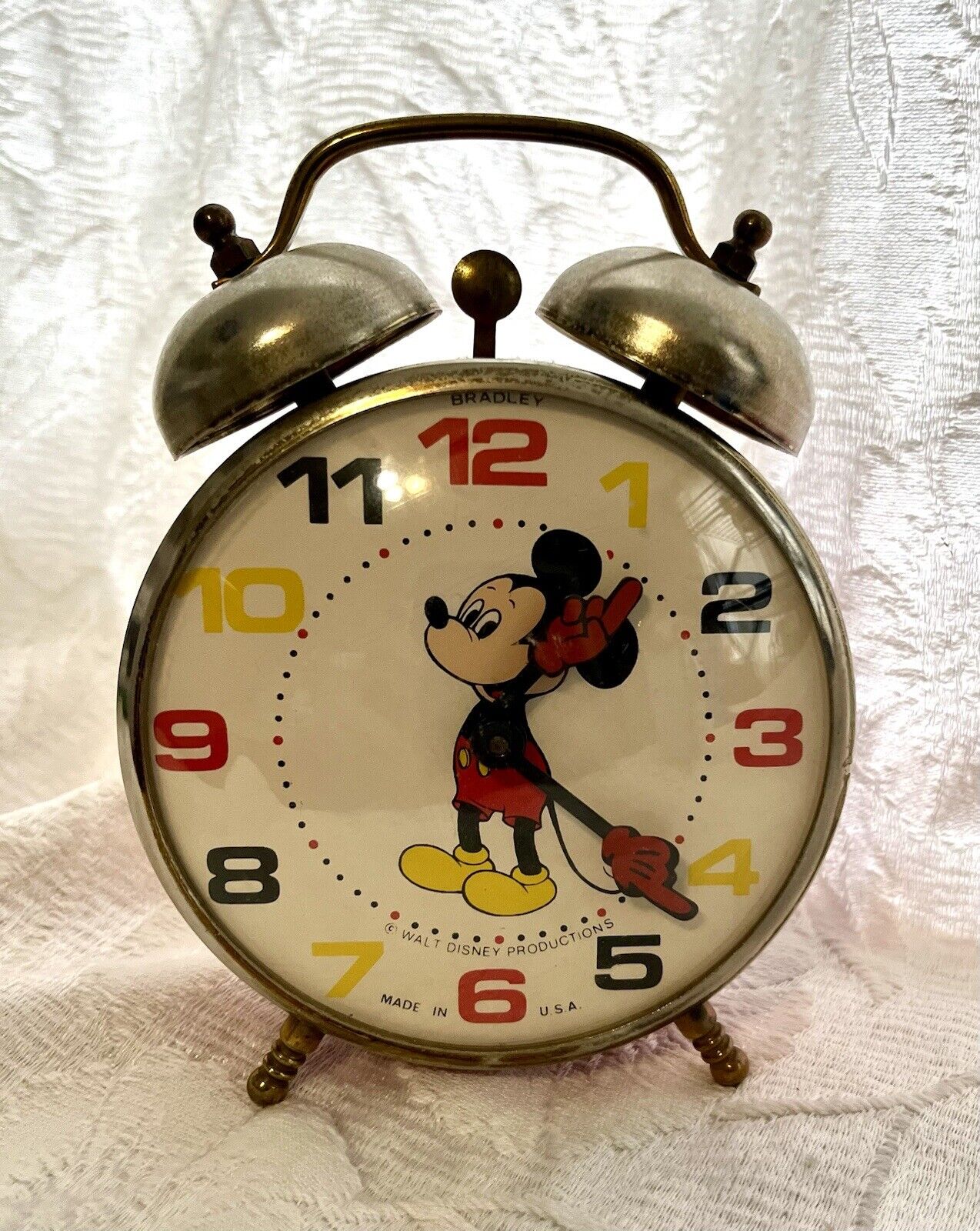 1950's Vintage Disney Mickey Mouse Bradley USA 2 Bell Alarm Clock 