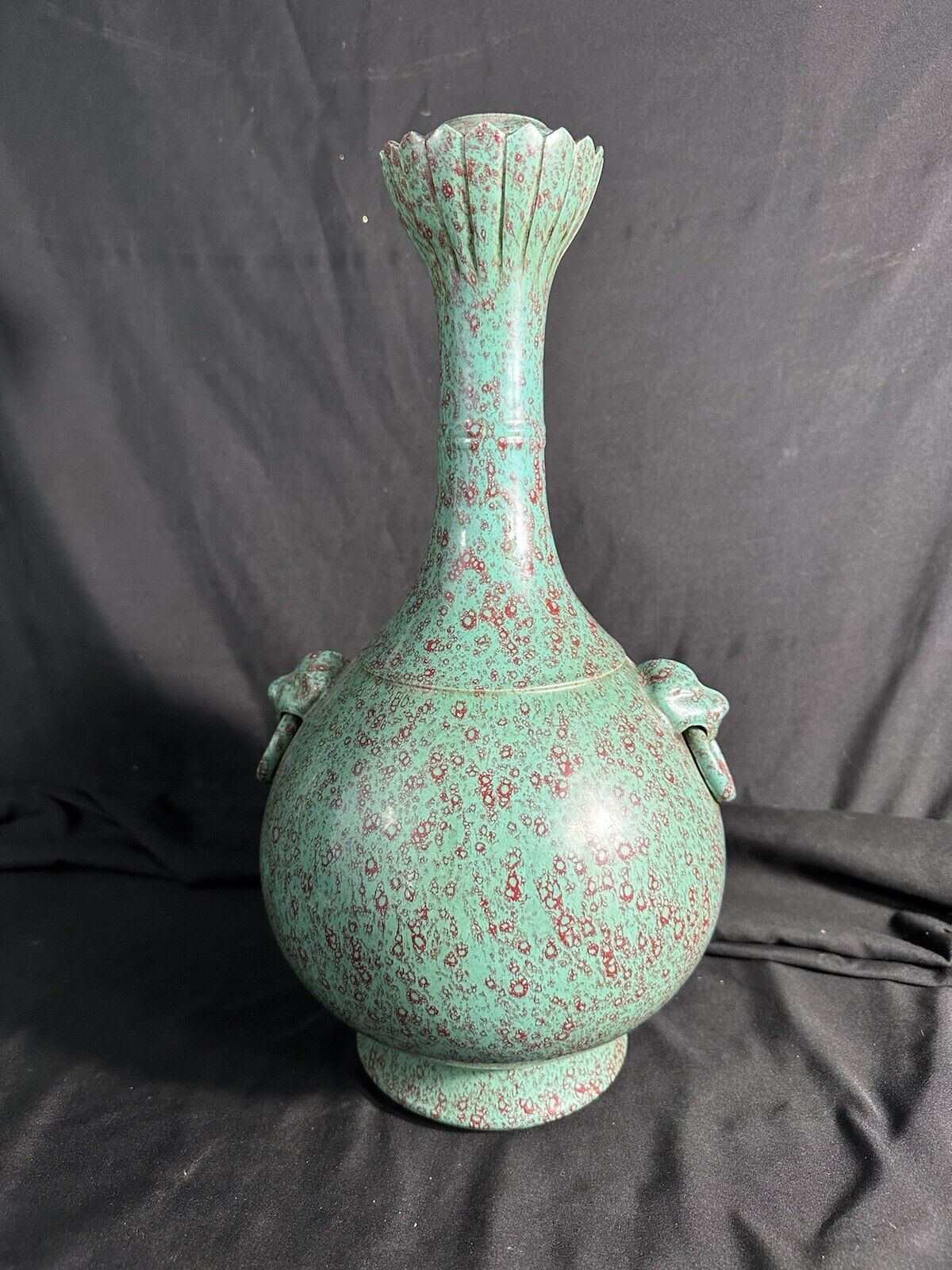 16“ China ancient Qing Dynasty Qianlong Glaze Garlic head Vase/bottle