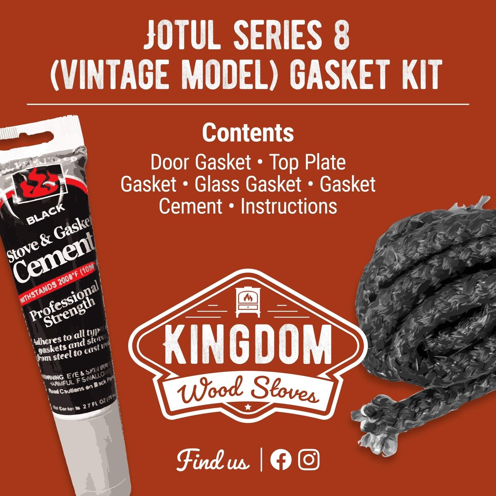 *Vintage* Jotul “Series 8” Wood Stove Gasket Kit w Cement- 